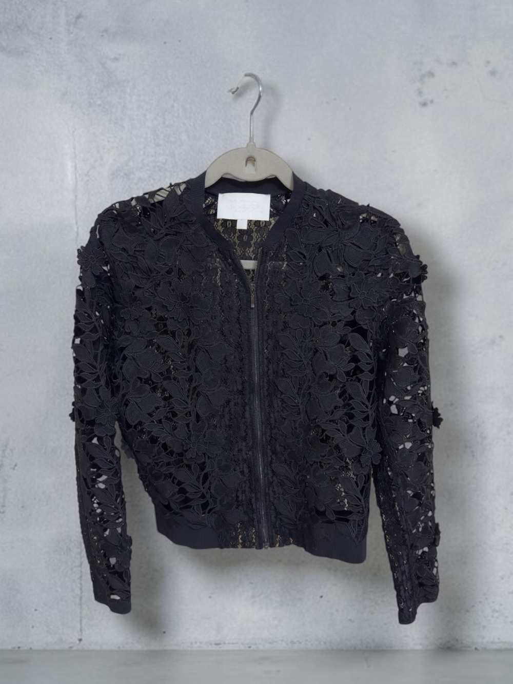Mare Mare Black Floral Lace Bomber Jacket - Women's Elegant Overlay